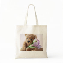 bear holding calla lilies tote bag