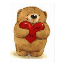 Bear Holding Heart-I Love You Postcards