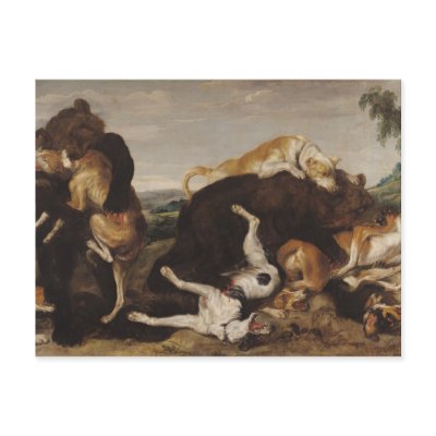 Bear Hunt or, Battle Between Dogs and Bears Post Card by bridgemanart