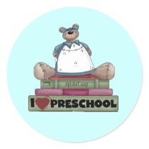 Bear I Love Preschool Tshirts and Gifts Round Sticker