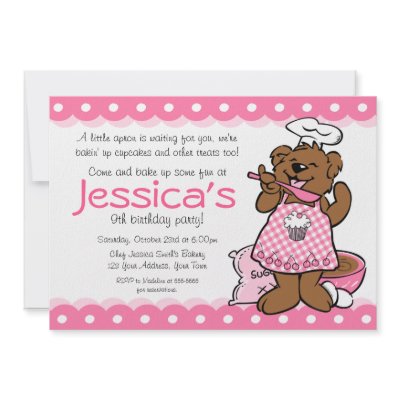 Bear Little Baker Party Invitation by pinkinkart