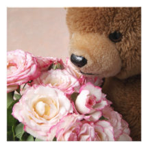 bear smelling roses square invitation