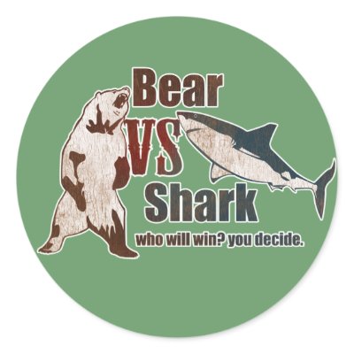 Bear vs. Shark. Who will win? you decide. Round Stickers by jamierushad