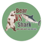 Bear vs. Shark. Who will win? you decide. Round Stickers