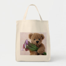 bear with calla lilies grocery tote bag