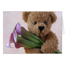 bear with calla lilies note card