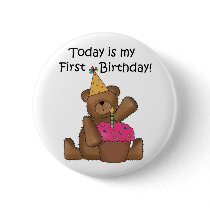 Bear with Cupcake 1st Birthday Tshirts and Gifts Pin