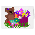 Bear with flowers in cup blank card