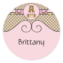 Bear With Pink Cupcake Brown Plaid Sticker