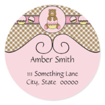Bear With Pink Cupcake Brown Plaid Sticker