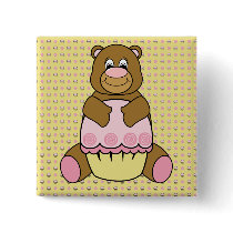 Bear With Pink Cupcake Cupcakes N' Swirls Button