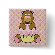 Bear With Pink Cupcake Diamonds Button