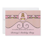 Bear With Pink Cupcake Diamonds Invitation