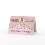 Bear With Pink Cupcake Diamonds Invitation Card