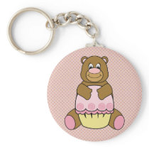 Bear With Pink Cupcake Diamonds Keychain