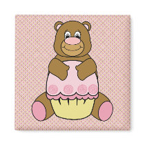 Bear With Pink Cupcake Diamonds Magnet