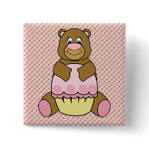 Bear With Pink Cupcake Dots Button