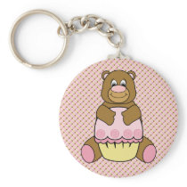 Bear With Pink Cupcake Dots Keychain