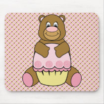 Bear With Pink Cupcake Dots Mousepad