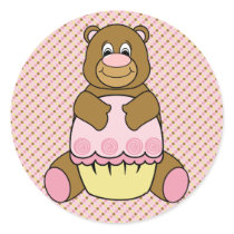 Bear With Pink Cupcake Dots Sticker