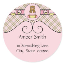 Bear With Pink Cupcake Pink Plaid Sticker