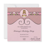 Bear With Pink Cupcake Pink Waffle Cone Invitation