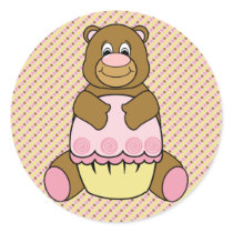 Bear With Pink Cupcake Stripes N' Dots Sticker