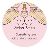 Bear With Pink Cupcake Stripes N' Dots Sticker