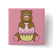 Bear With Pink Cupcake Swirls Button