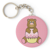 Bear With Pink Cupcake Swirls Keychain
