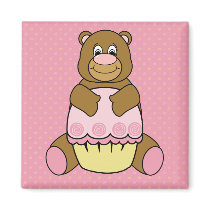 Bear With Pink Cupcake Swirls Magnet