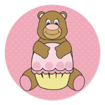 Bear With Pink Cupcake Swirls Sticker