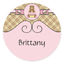 Bear With Pink Cupcake Vanilla Plaid Sticker