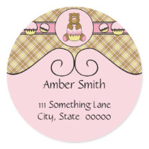 Bear With Pink Cupcake Vanilla Plaid Sticker