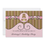 Bear With Pink Cupcake Vertical Stripes Invitation