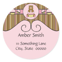 Bear With Pink Cupcake Vertical Stripes Sticker