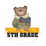 Bear with Ruler 5th Grade Round Sticker