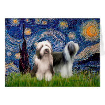 Beardie Pair 1 - Starry Night Greeting Card