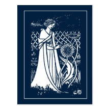 Beardsley Lady & Sunflowers Post Card