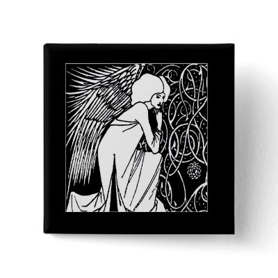 Beardsley Nouveau Angel Pin Button by debinSC
