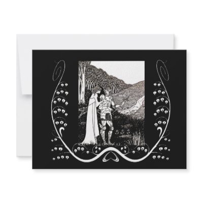 Beardsley Nouveau Knight & Lady Wedding Invitation by debinSC