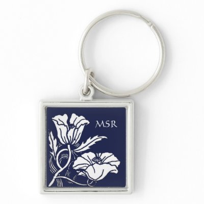 Beardsley Poppies Monogram Keychain by debinSC