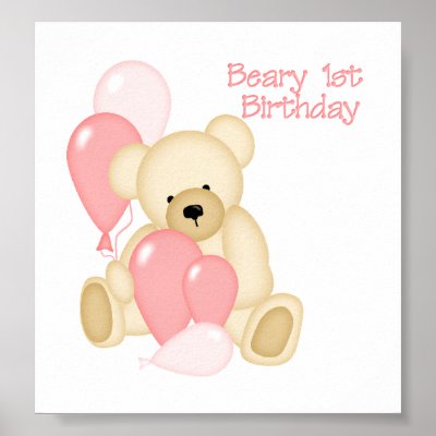 Beary 1st BIrthday (GIRL) Print by Birthdaybash