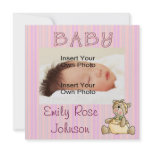 Beary Pink Baby Girl Birth Announcements