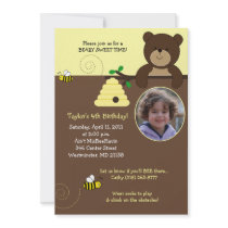Beary Sweet Bear & Bee 5x7 Birthday Invitation