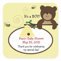 Beary Sweet Bear & Bee SQUARE Favour Sticker