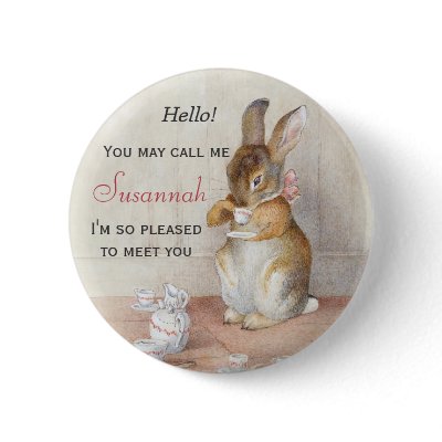 Beatrix Potter Bunny Rabbit Name Tag Button Pin by imagina