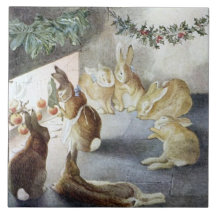 Beatrix Potter Christmas Rabbits Art Tile Trivet