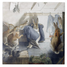 Beatrix Potter Christmas Rabbits Art Tile Trivet