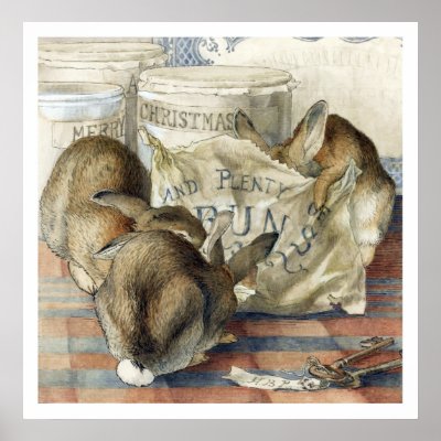 Beatrix Potter Merry Christmas Rabbit Poster Print by imagina
